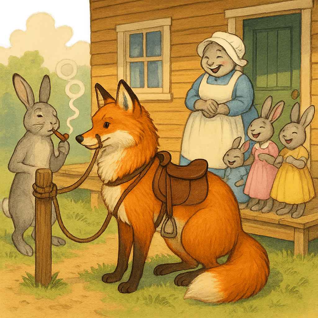 Братец Кролик привязал Братца Лиса у дома Матушки Мидоус