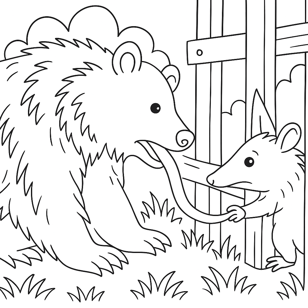 Раскраска по сказке "Почему у братца опоссума голый хвост"