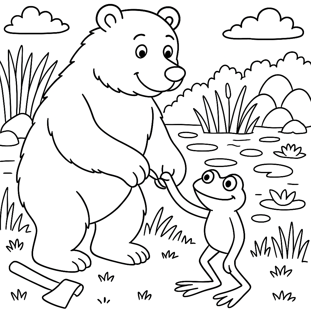Раскраска по сказке "Братец медведь и сестрица лягушка"