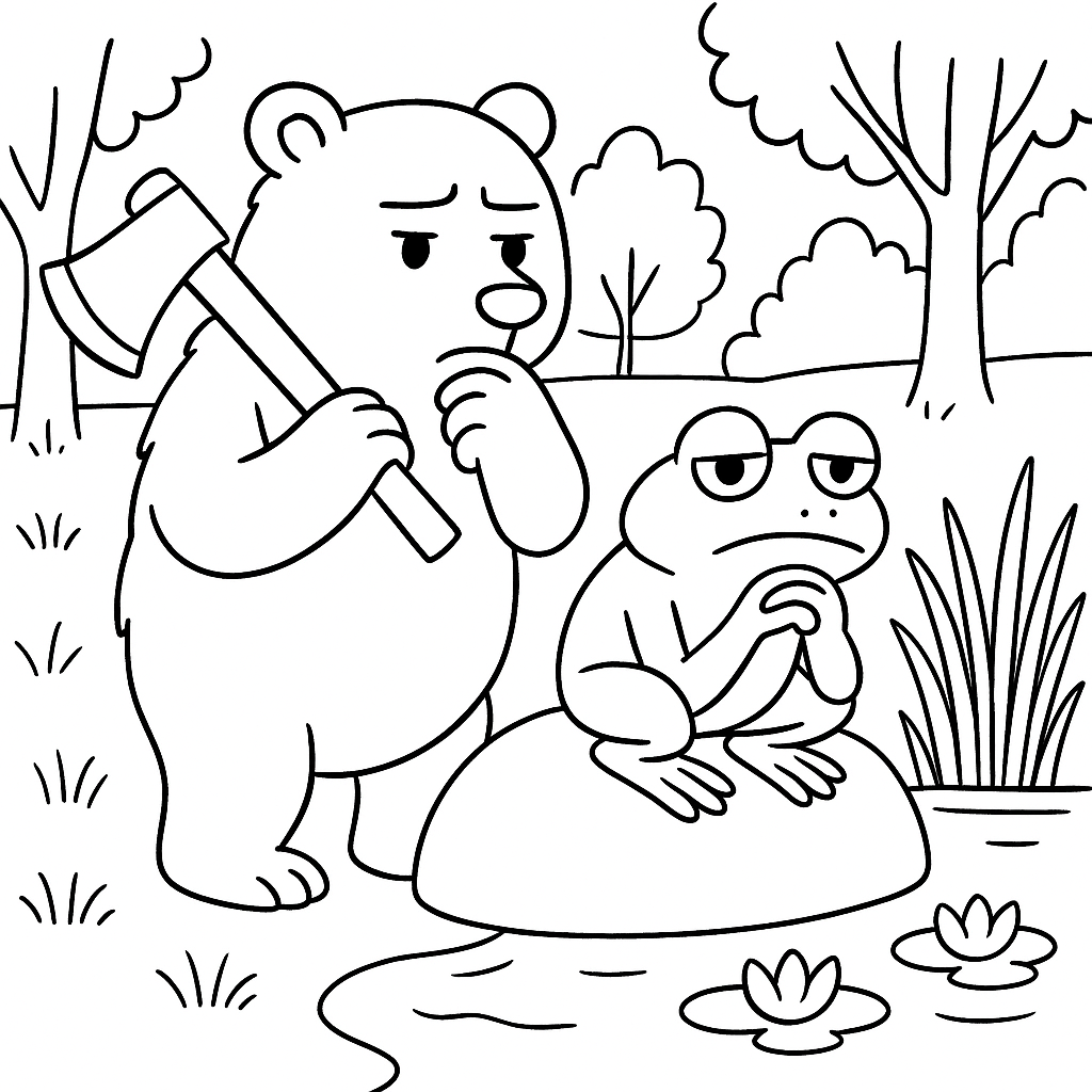 Раскраска по сказке "Братец медведь и сестрица лягушка"