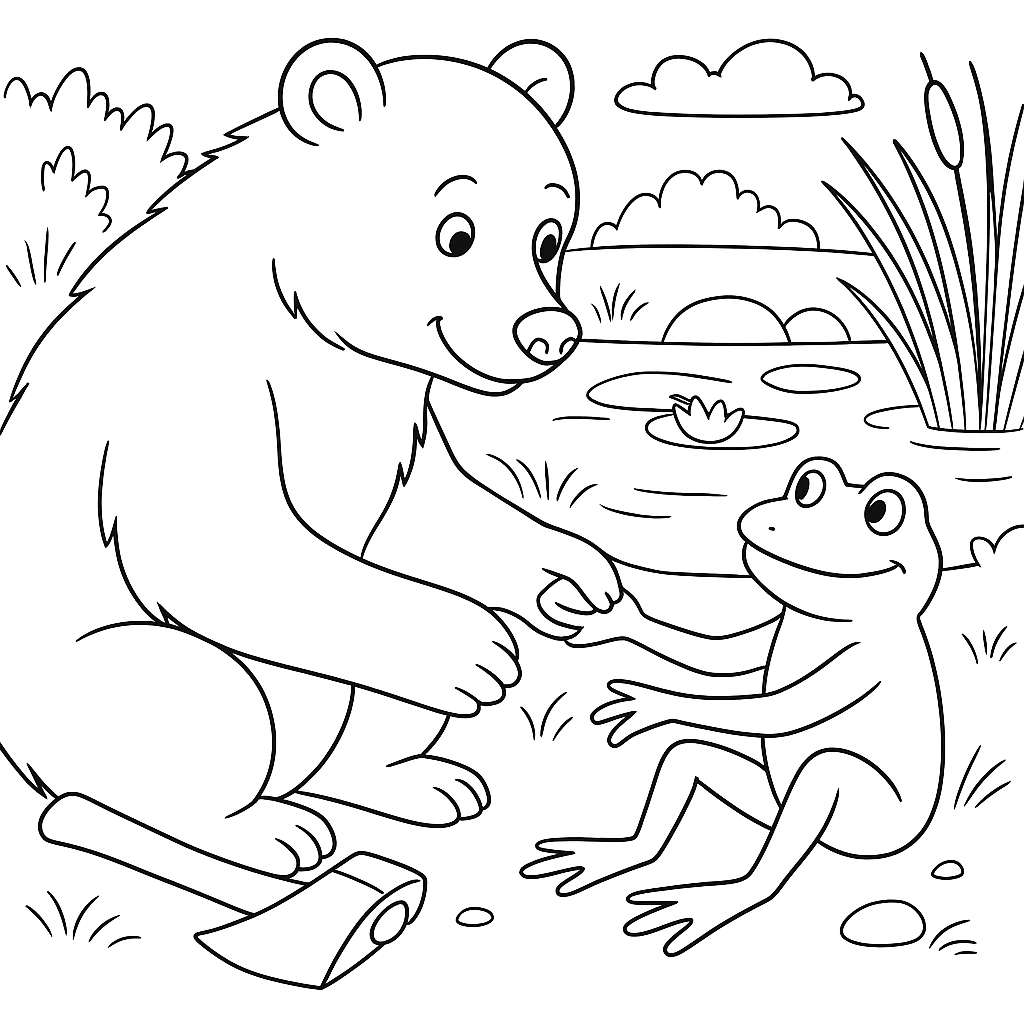 Раскраска по сказке "Братец медведь и сестрица лягушка"