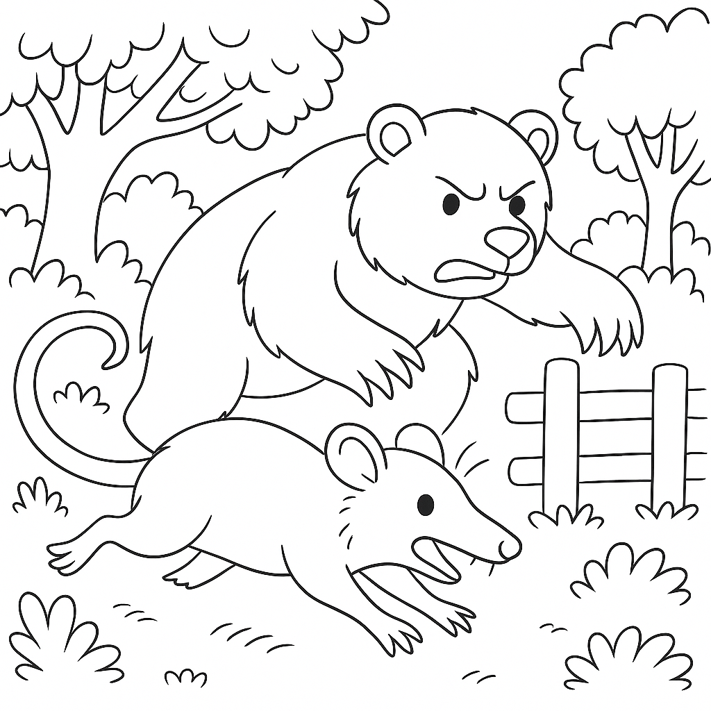 Раскраска по сказке "Почему у братца опоссума голый хвост"