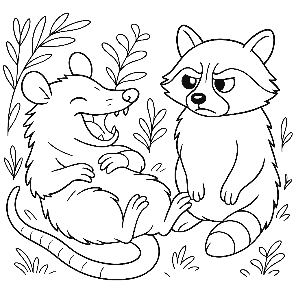 Раскраска по сказке "Храбрый братец опоссум"