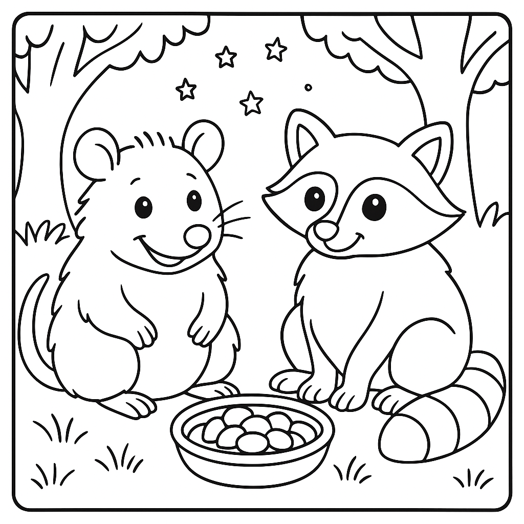 Раскраска по сказке "Храбрый братец опоссум"