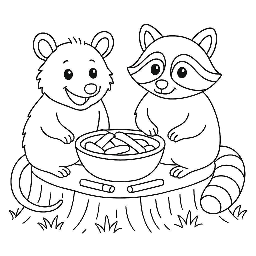 Раскраска по сказке "Храбрый братец опоссум"