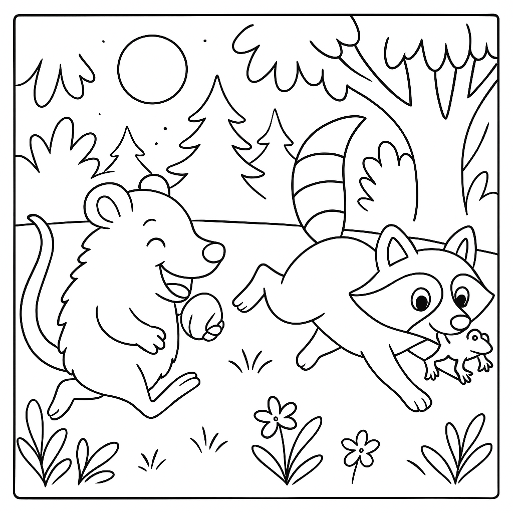 Раскраска по сказке "Храбрый братец опоссум"