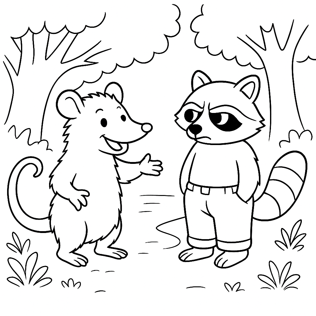 Раскраска по сказке "Храбрый братец опоссум"