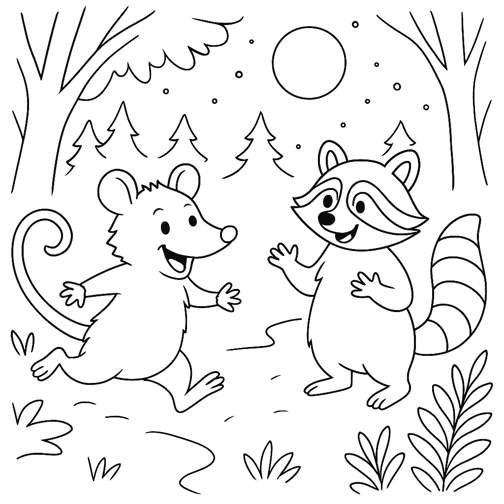 Раскраска по сказке "Храбрый братец опоссум"