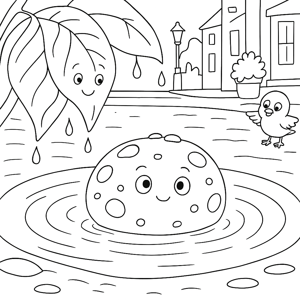 Раскраска по сказке "Про лужу и булочку с изюмом"