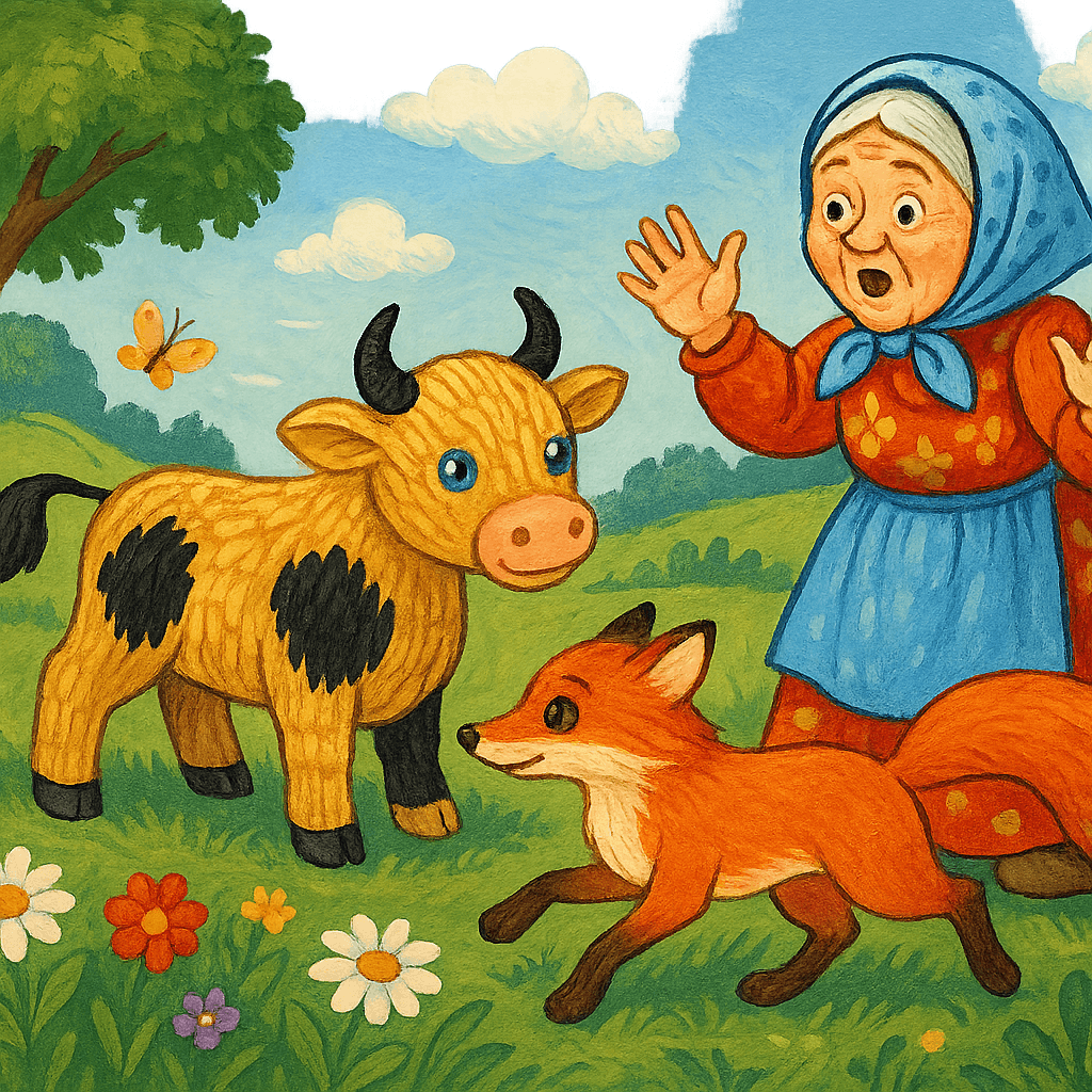 Лиса прилипла к бычку-смоляной бочок, бабушка удивлена