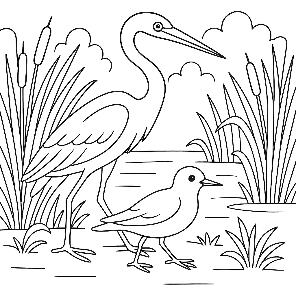 Раскраска по сказке "Сестрица-цапля да братец-кулик"