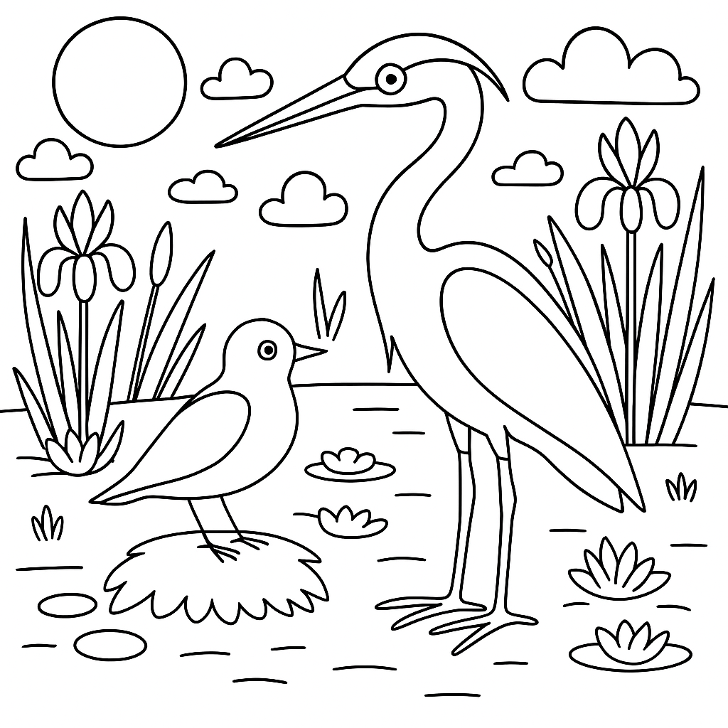 Раскраска по сказке "Сестрица-цапля да братец-кулик"