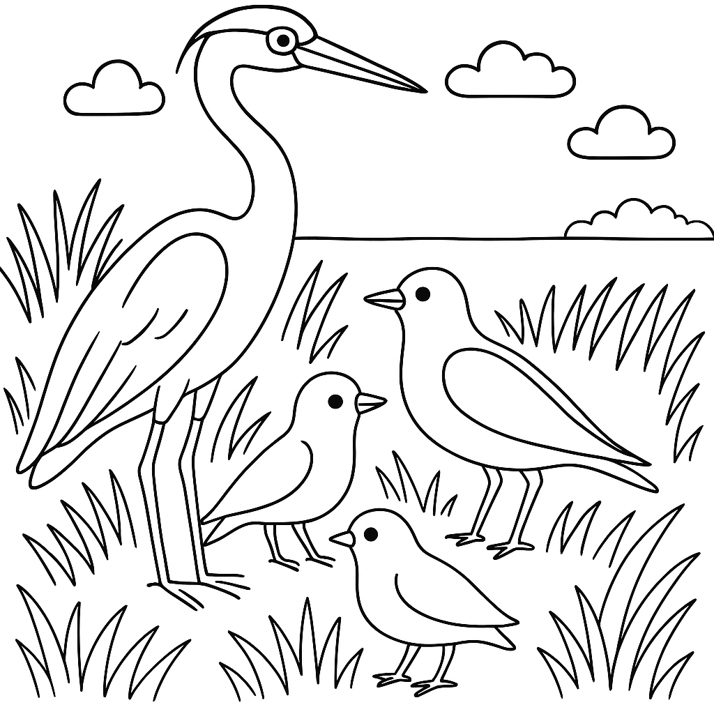 Раскраска по сказке "Сестрица-цапля да братец-кулик"