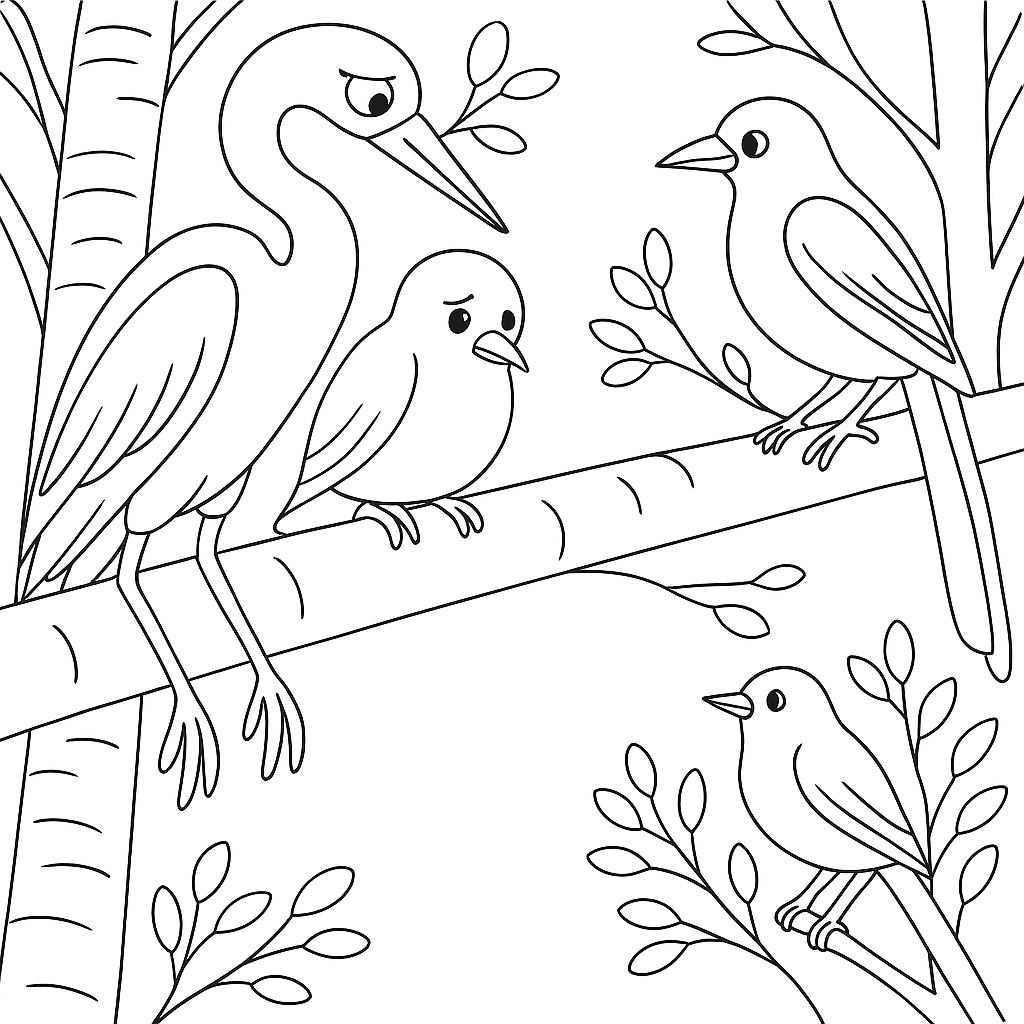 Раскраска по сказке "Сестрица-цапля да братец-кулик"