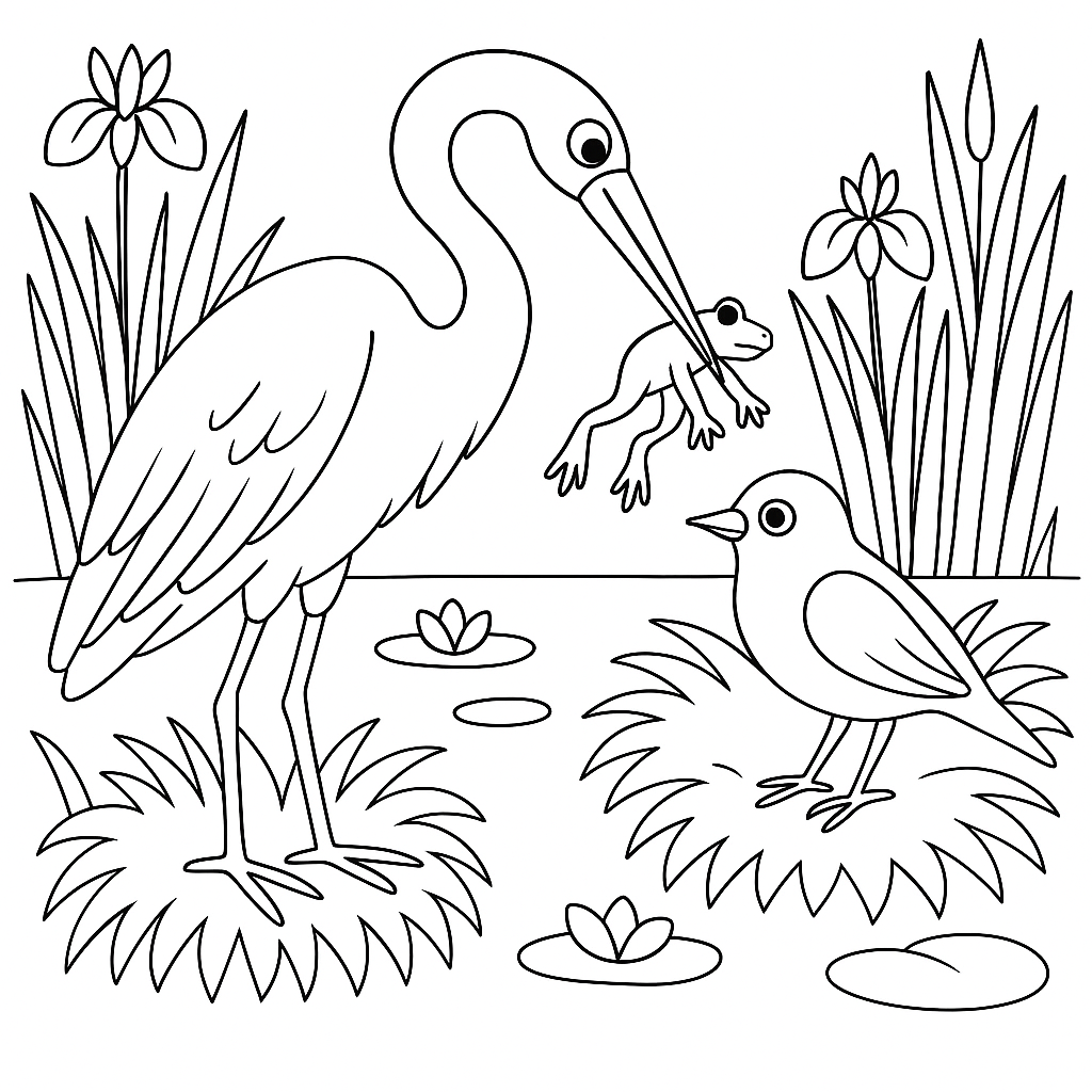 Раскраска по сказке "Сестрица-цапля да братец-кулик"