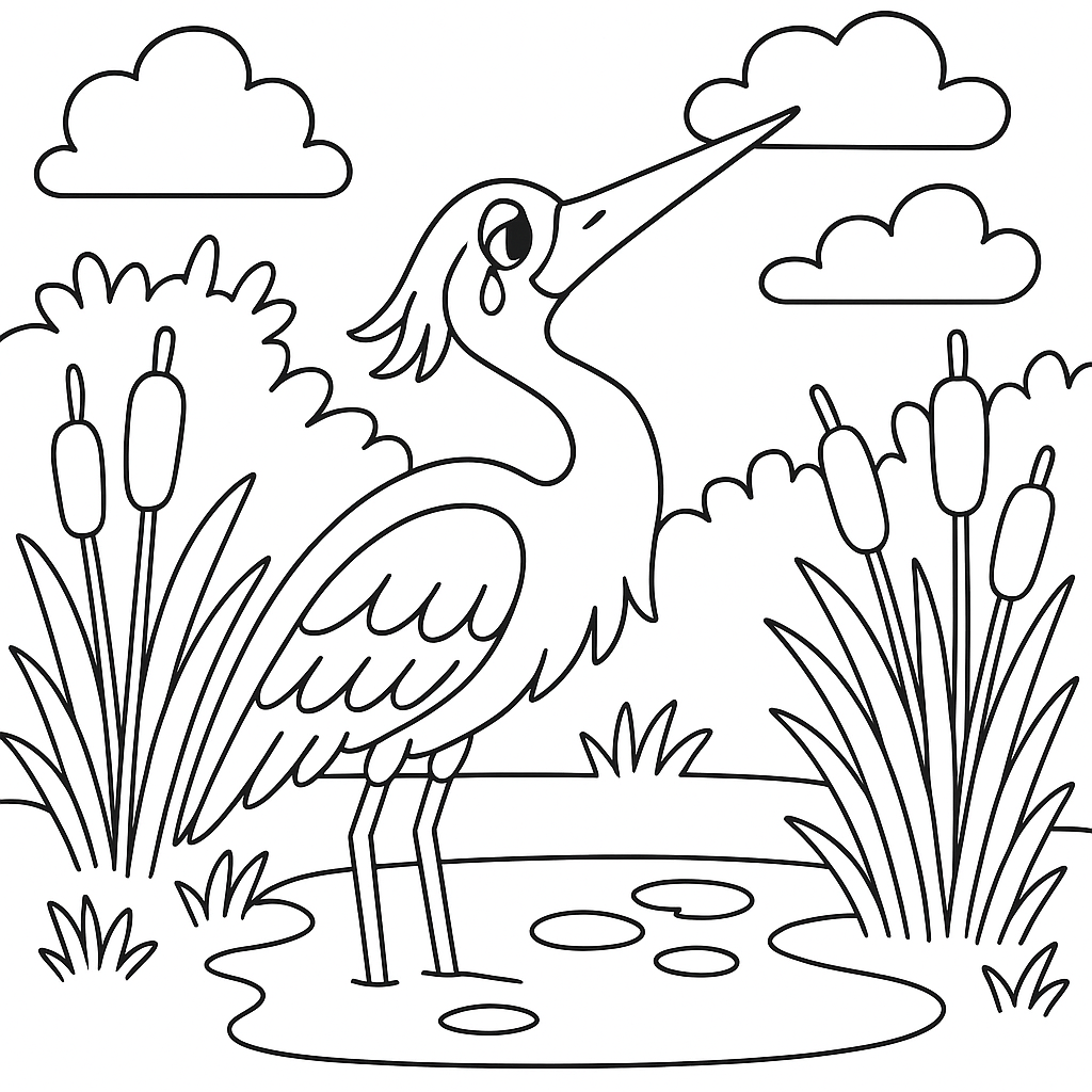 Раскраска по сказке "Журавль и цапля"