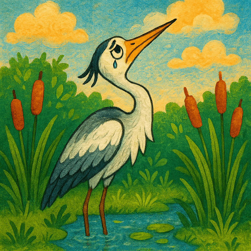 Цапля печалится на болоте