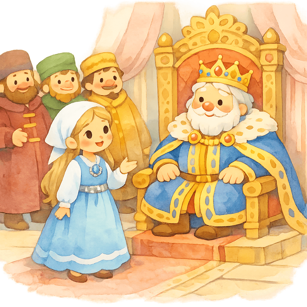 Царевна рассуждает с царём во дворце.