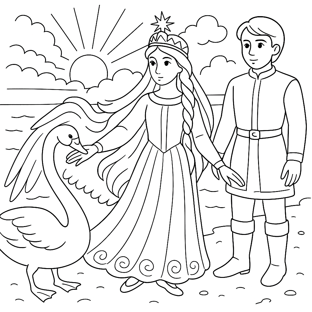 Раскраска по сказке "Сказка о царе Салтане"