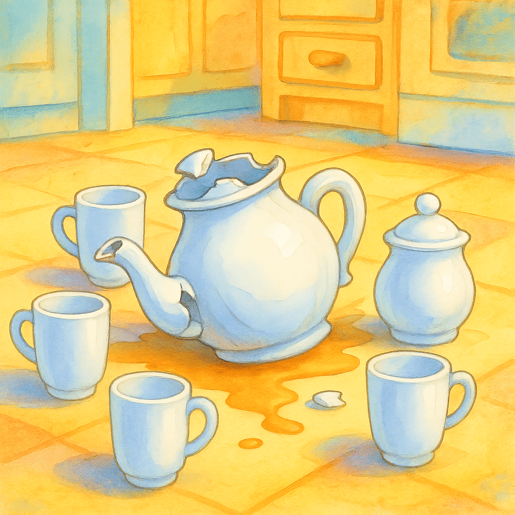 Разбитый чайник на полу