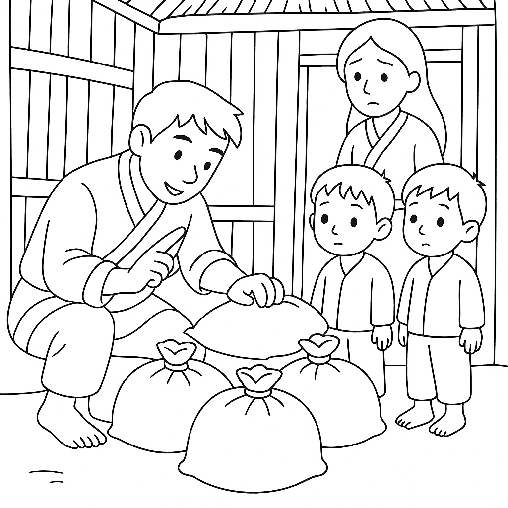 Раскраска по сказке "Дружные братья"