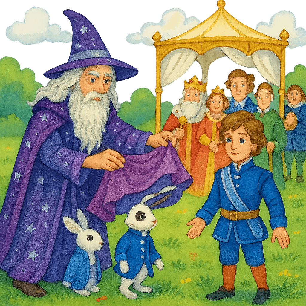 Чародей превращает Кролика в настоящего Принца Сильвио, все изумлены.