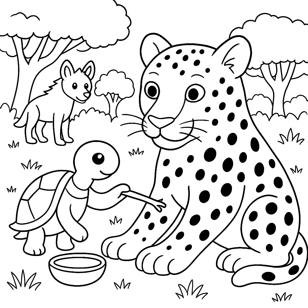 Раскраска по сказке "Гиена и черепаха"