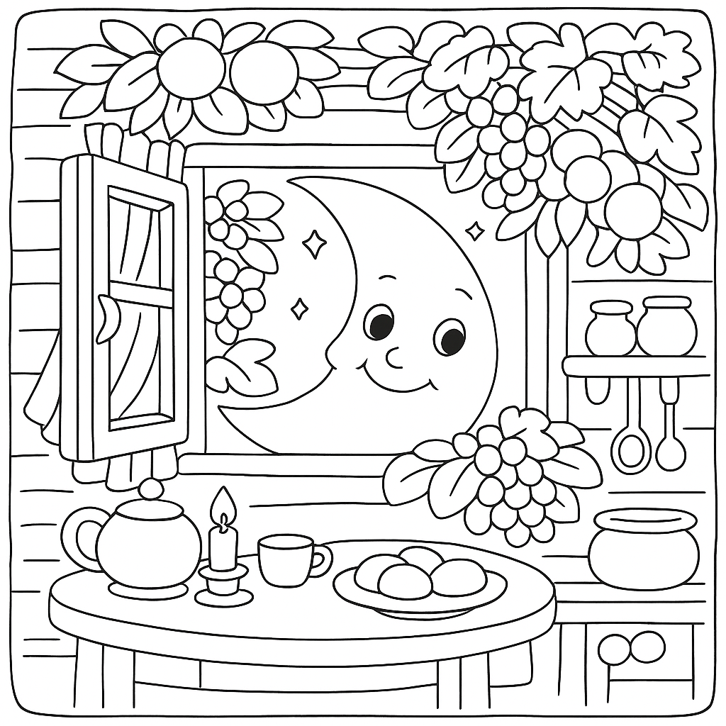 Раскраска по сказке "Месяц и куриное яйцо"