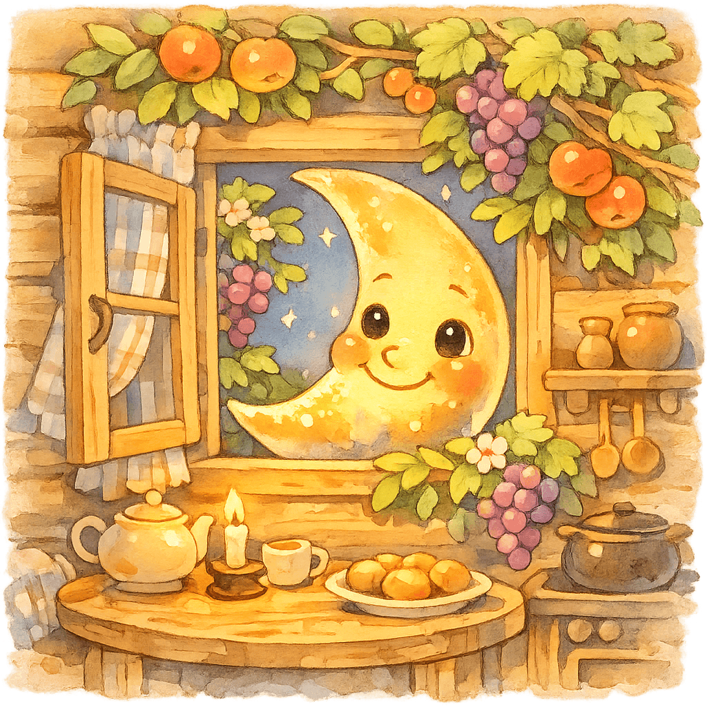 Месяц заглядывает в открытое окно кухни