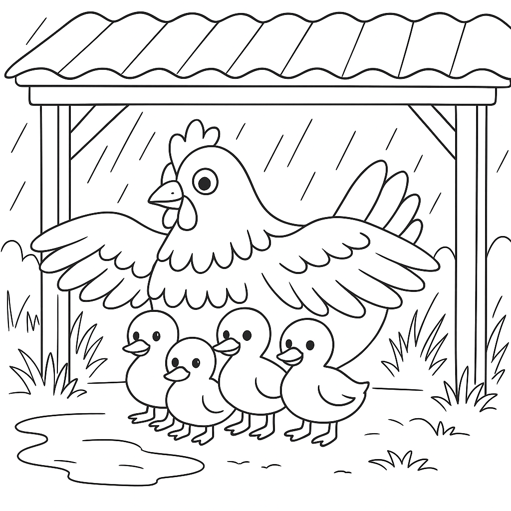 Раскраска по сказке "Курица на столбах"