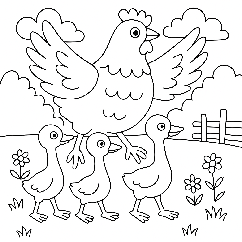 Раскраска по сказке "Курица на столбах"