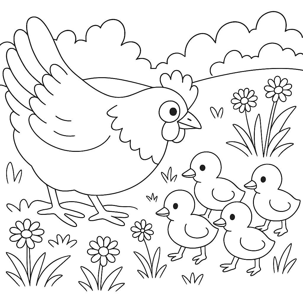 Раскраска по сказке "Курица на столбах"