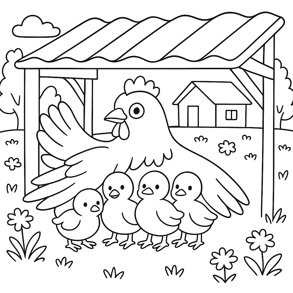 Раскраска по сказке "Курица на столбах"