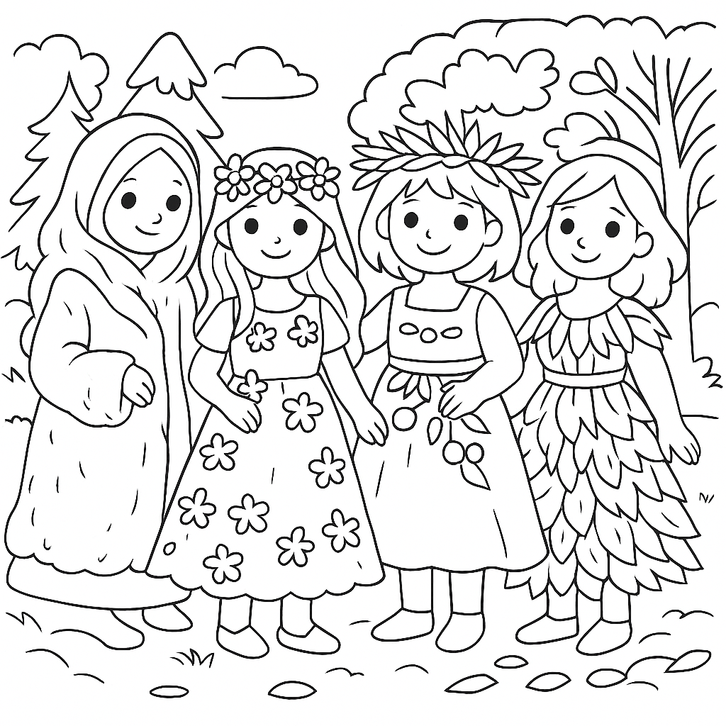 Раскраска по сказке "Четыре сестрицы"