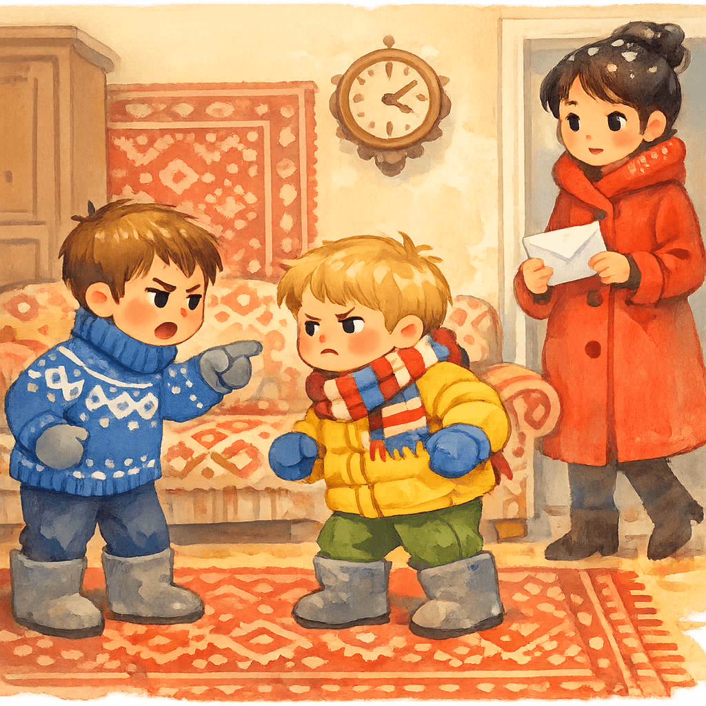 Чук и Гек ссорятся, мама с письмом входит в комнату