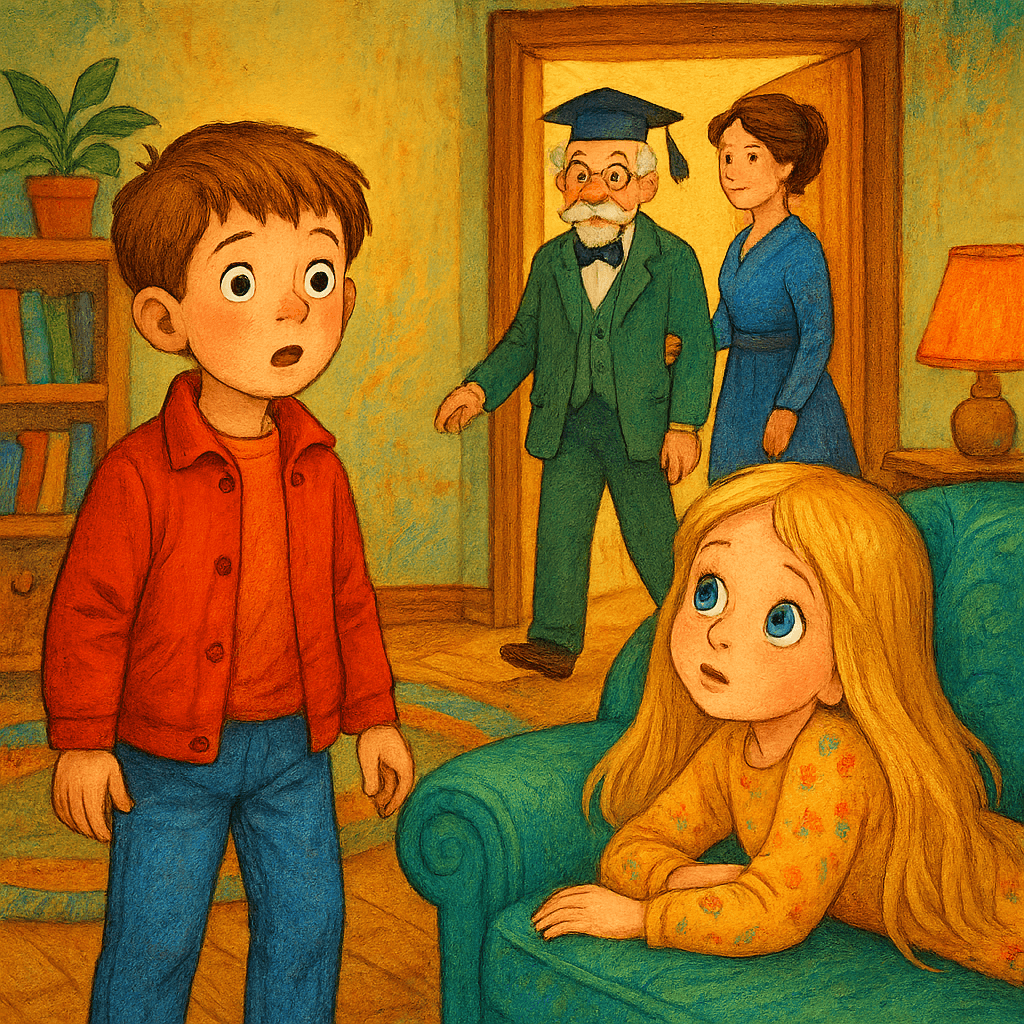 Дениска удивляется, профессор и мама Аленки быстро выходят из комнаты