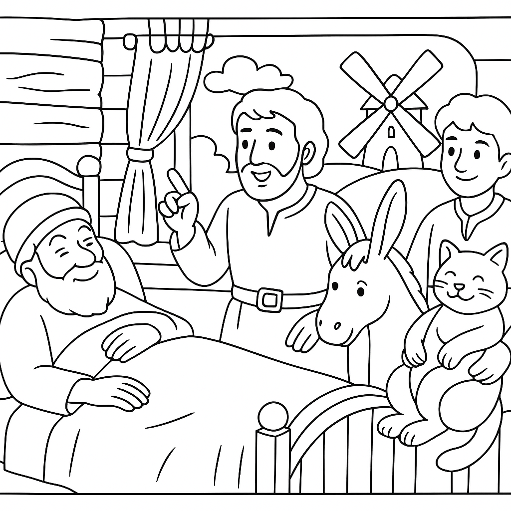 Раскраска по сказке "Кот в сапогах"