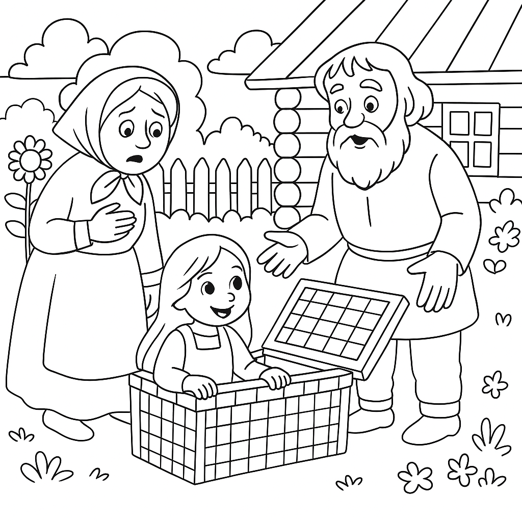 Раскраска по сказке "Маша и медведь"