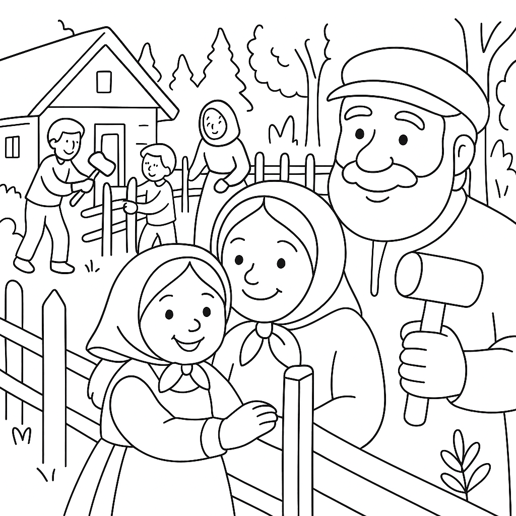 Раскраска по сказке "Машенька и Медведь"