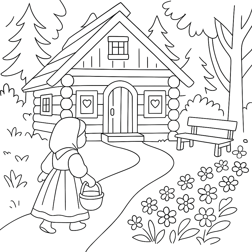 Раскраска по сказке "Машенька и Медведь"