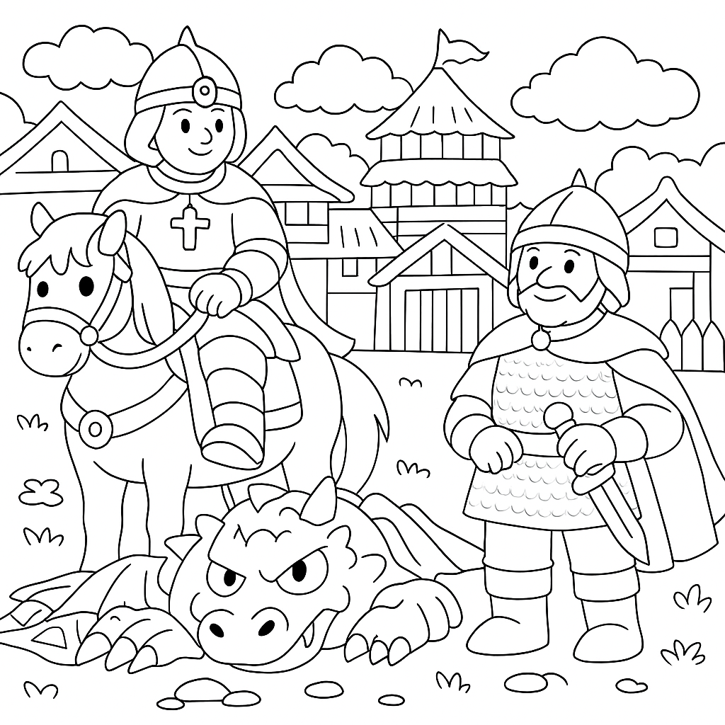 Раскраски: Алёша Попович и Тугарин Змей