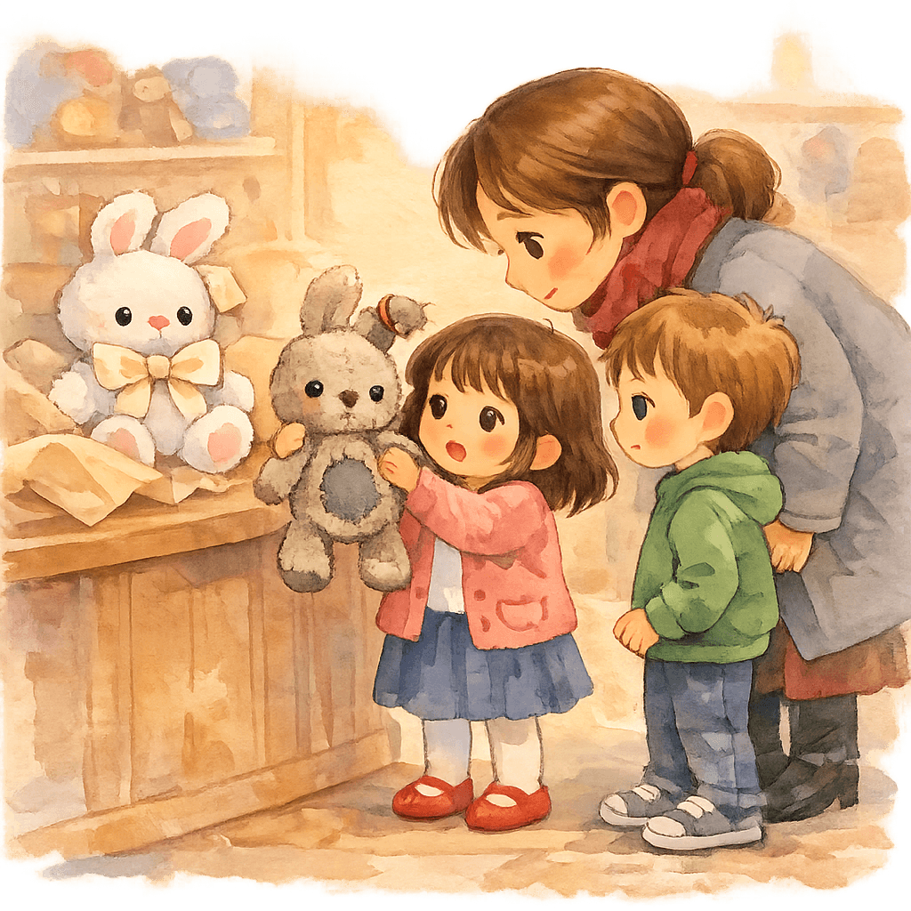 Девочка просит оставить любимого старого зайца