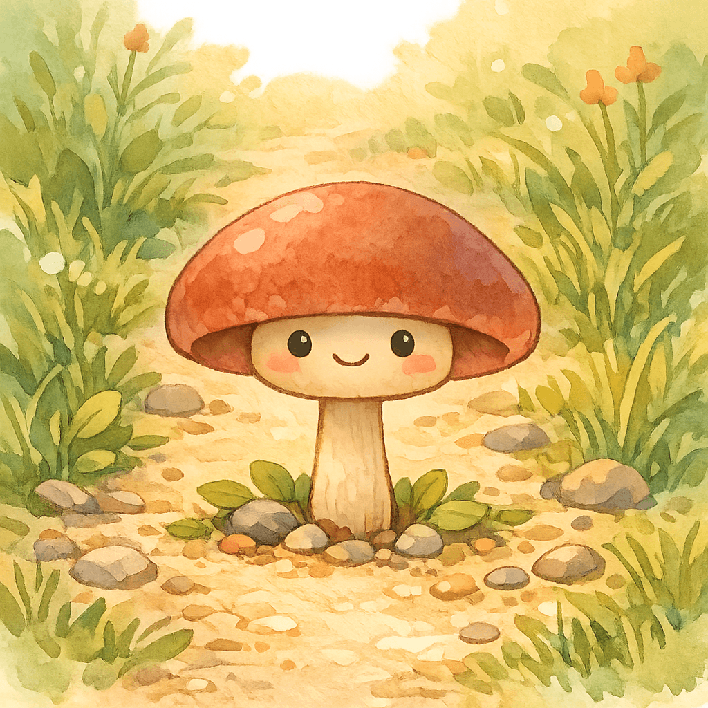 Гриб среди дорожки на тонкой ножке