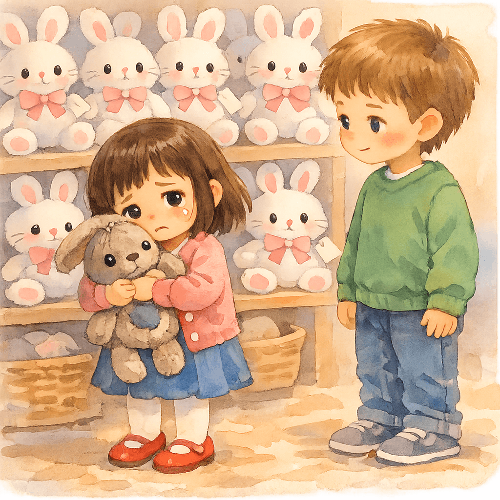 Девочка плачет у полки с зайцами
