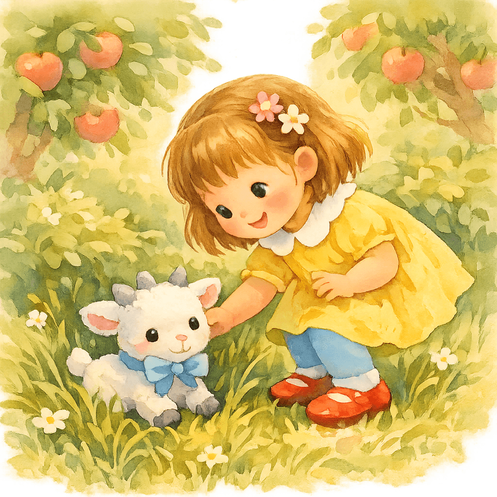 Таня нашла козлёнка в высокой траве сада