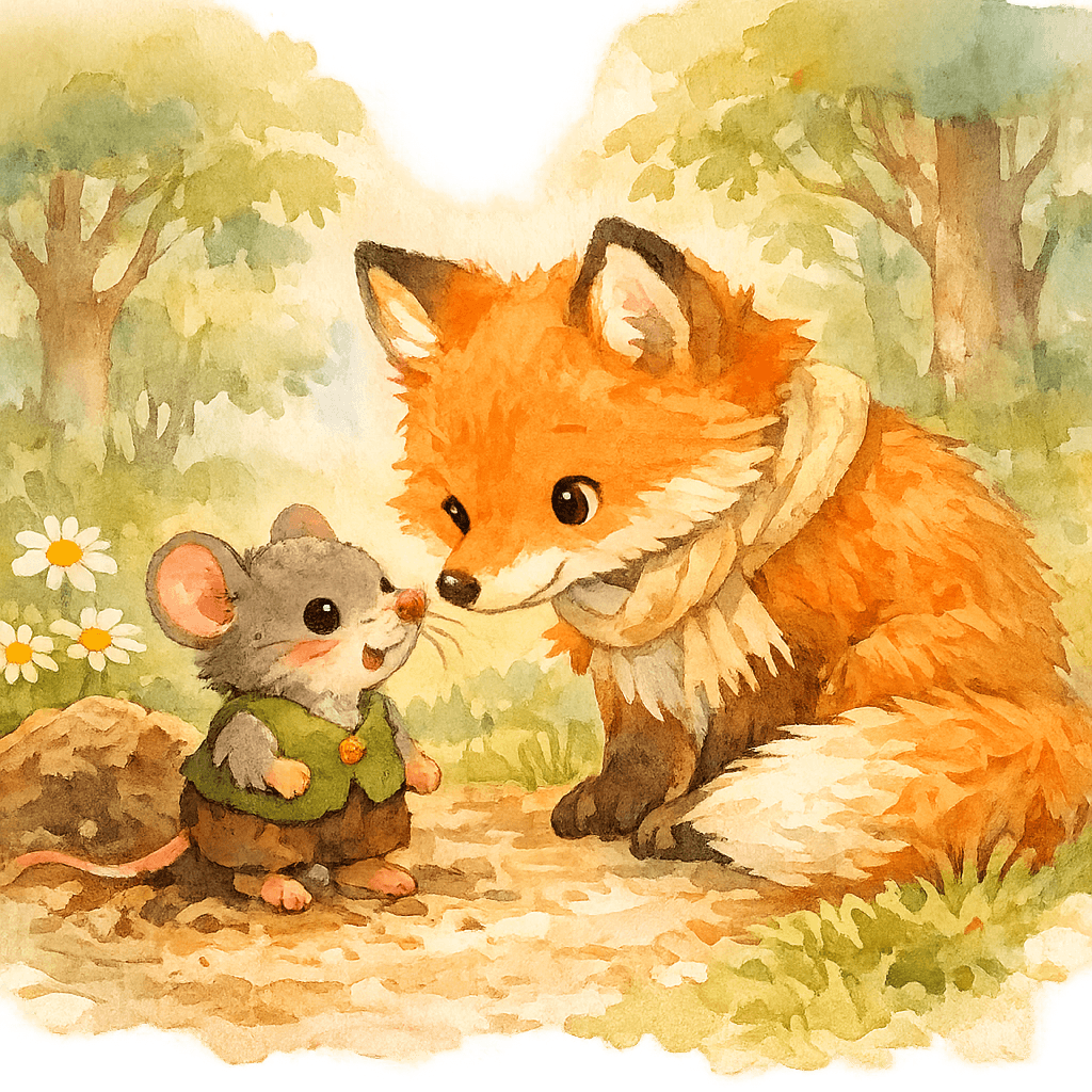 Лиса спрашивает мышонка про грязный нос