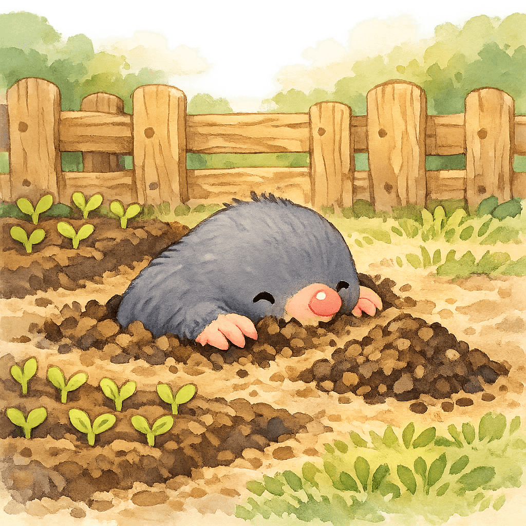 Крот роет землю в огороде