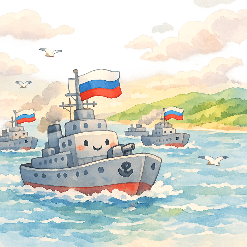 Флот плывёт к родной земле, на кораблях флаги