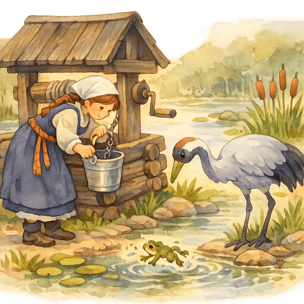 Лягушонок прыгает от Журки в болото у колодца