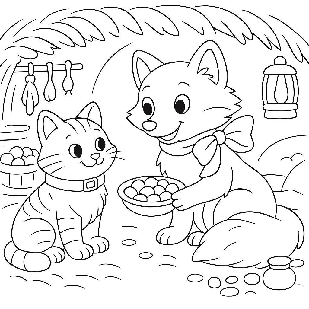 Раскраска по сказке "Кот и лиса"